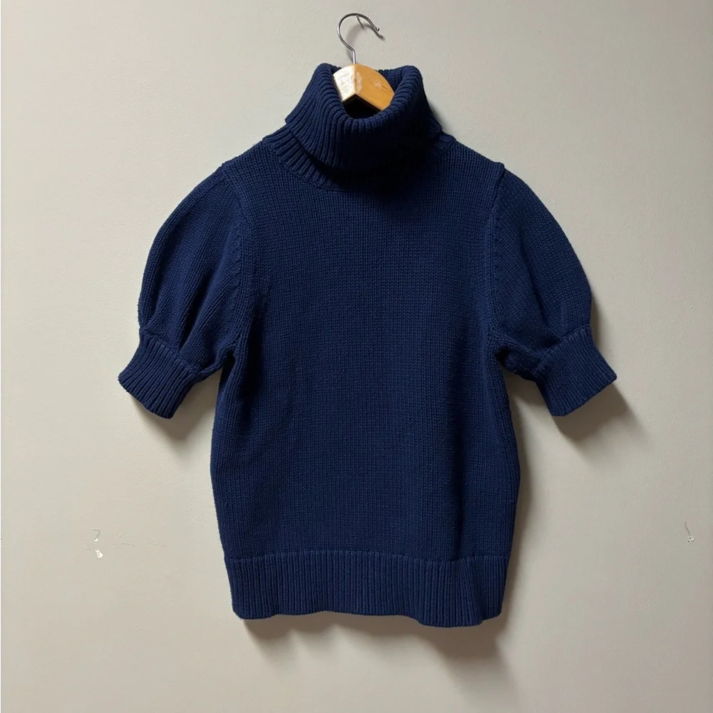 Adam Lippes Collective Navy Blue Puff Sleeve Turtleneck Sweater Size M - Picture 2 of 9